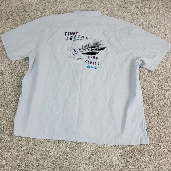 Tommy Bahama Head In The Clouds Air Service Mens 2XL Gray Hawaiian SS - Picture 2 of 6
